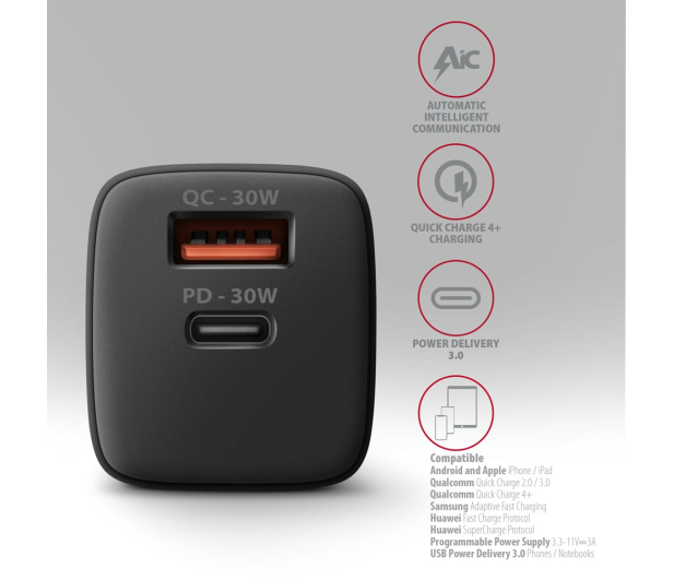 AXAGON ACU-PQ30 Ładowarka sieciowa, PD & QC 30W, QC3.0,4.0/AFC/FCP/PPS/Apple, Czarna - 1353459 - zdjęcie 5
